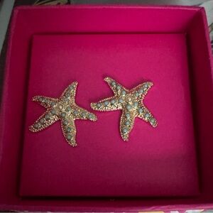 Lilly Pulitzer Gold and Blue Pierced Earrings Starfish With Box